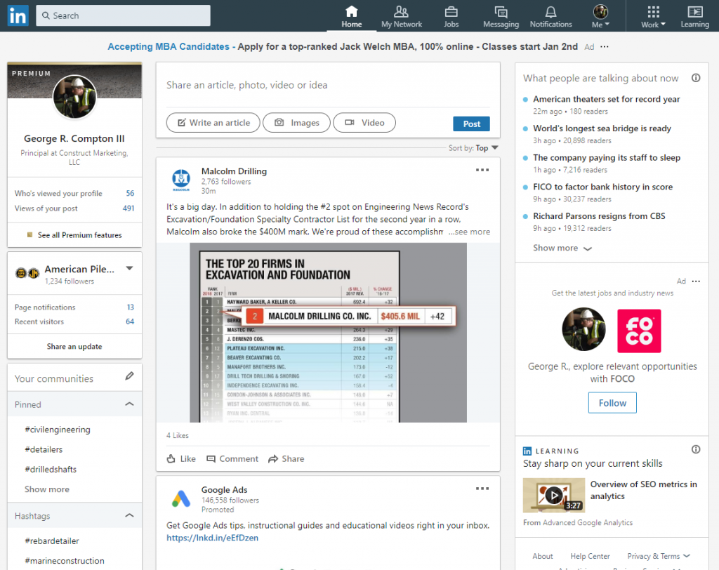 Client wanted to understand LinkedIn LinkedIn 101 followed... Construct Marketing